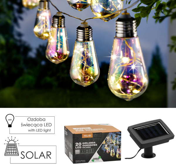 Ghirlandă solară de grădină lungime 2 + 3,8 m Felisi 20 LED opal alb rece *3569