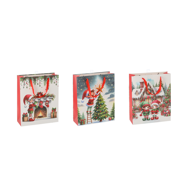 CHRISTMAS GIFT BAG "CHRISTMAS ELF" 18 x 24 x 8 CM MIX DESIGNS