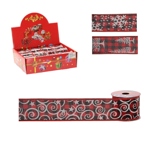 CHRISTMAS DECORATIVE RIBBON 6.3 CM x 2.7M RED-BLACK