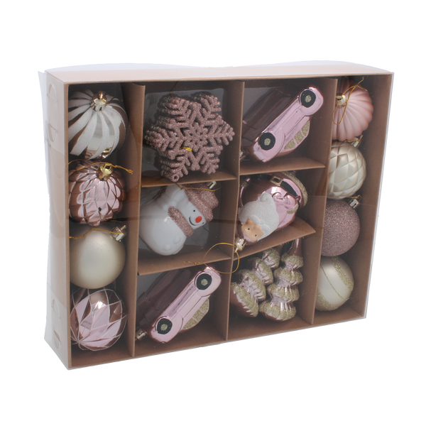 Set de 20 de ornamente rozii/bleu pentru brad *5294