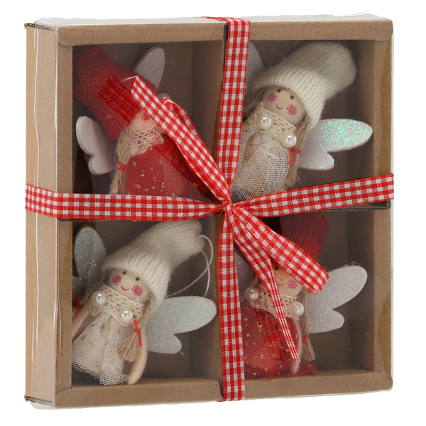 SET OF 4 CHRISTMAS TREE DECORATIONS - ANGELS IN CAP