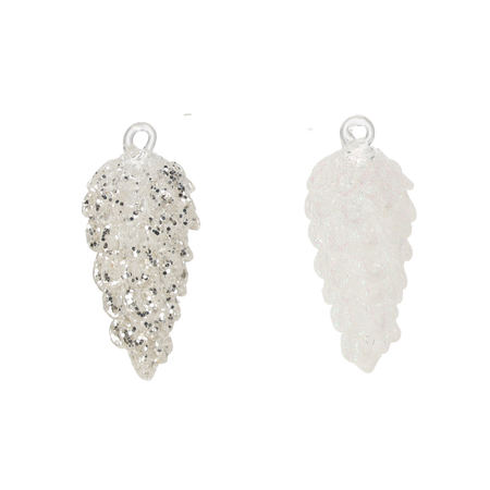 GLASS ORNAMENT - WHITE PINECONES MIXED PATTERNS 3.1 X 7.7 CM