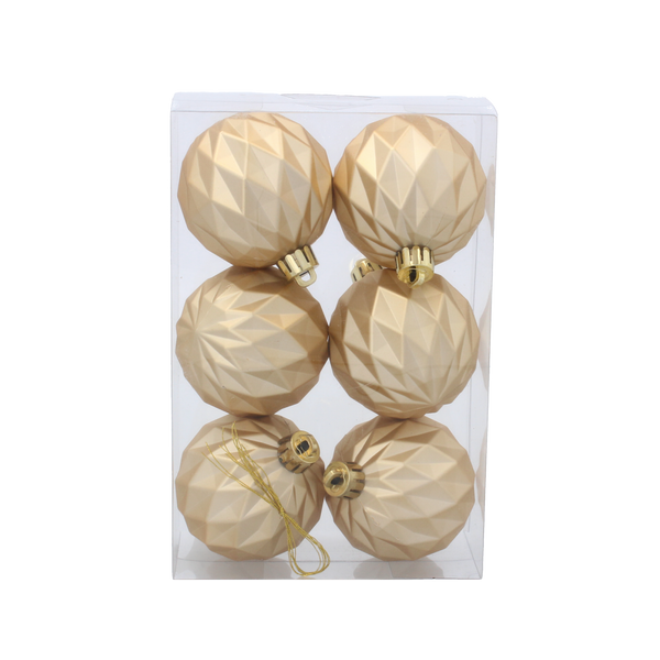 SET OF 6 GEOMETRIC BAUBLES 6 CM RED/GOLD/SILVER