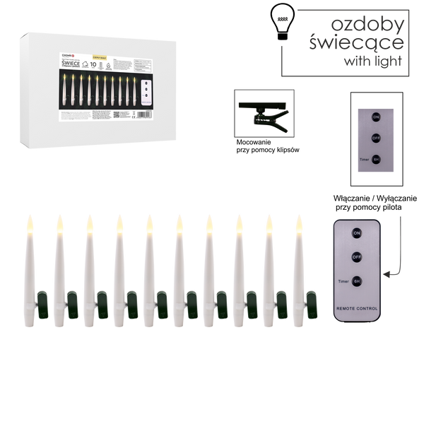 KPL. 10 ŚWIEC Z KLIPSEM I PILOTEM 1,5 X 16 CM *9483