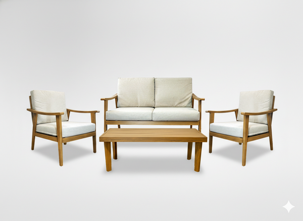 SADA NÁBYTKU Z HLINÍKA "TIRANA" (SOFA + 2 KRESLÁ + STOLÍK) BEŽOVÁ + BEŽOVÉ VANKÚŠE *9538