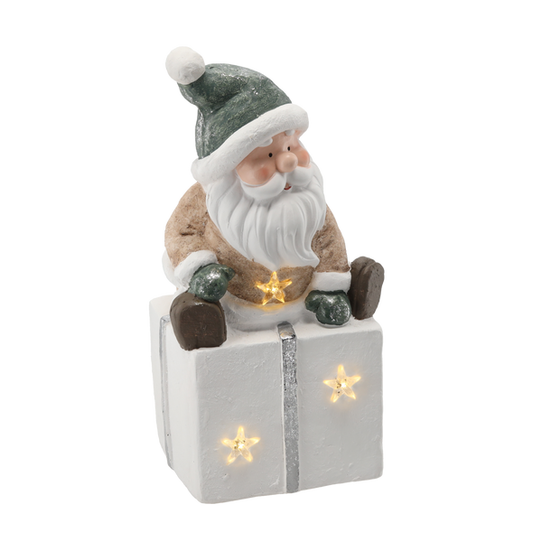 FIGURKA BOŽÍ MOC. - MIKULÁŠ SEDÍCÍ NA DÁRKU 22,5 X 18 X 43,5 CM LED *1179