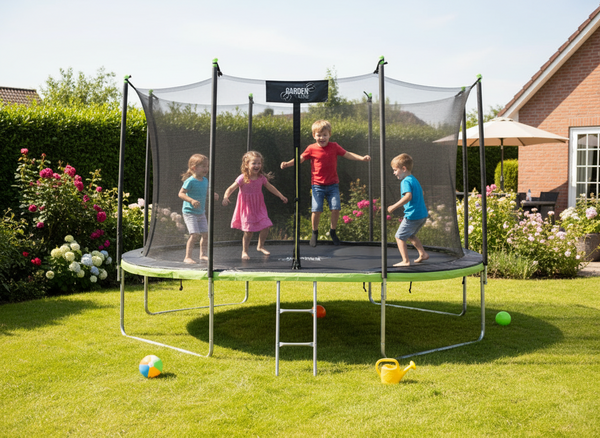 TRAMPOLINA 12FT 374 CM Z DRABINKĄ I SIATKĄ WEWNĘTRZNĄ