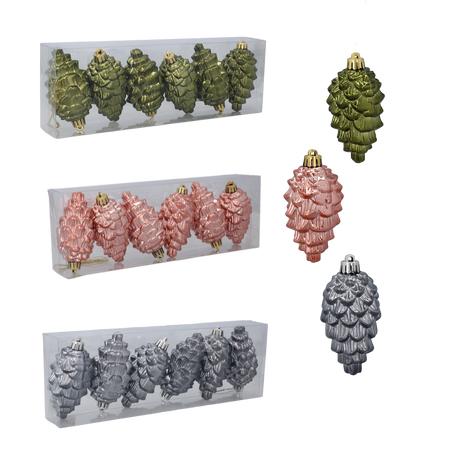 SET DE 6 DECORAȚIUNI PENTRU BRAD CONUS 9 CM OLIV/GALBEN/GRAFIT *7733