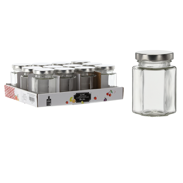 SŁOIK 110 ML SZEŚCIOKĄTNY Z ZAKRĘTKĄ METALOWĄ DISPLAY=12 SZT*1516