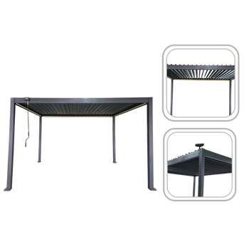 ŠEDÁ HLINÍKOVÁ ZÁHRADNÁ PERGOLA LED 3 x 4 x 2,5 M *0562