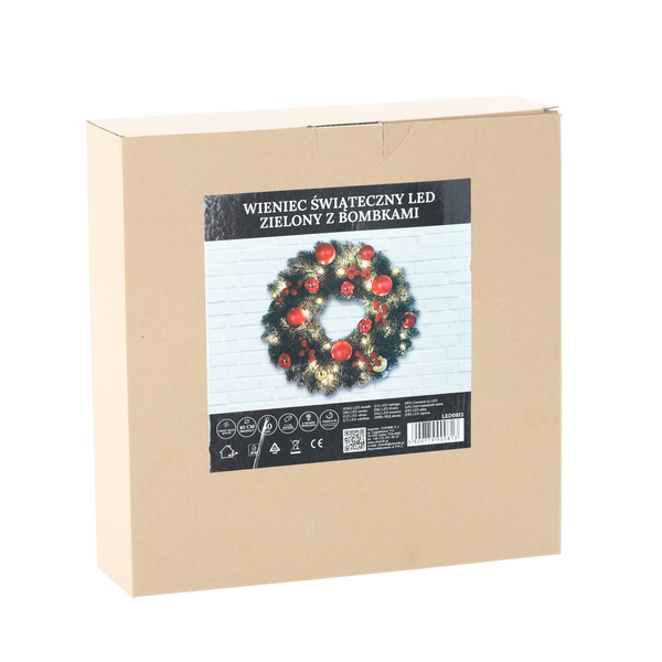 Coroană de Crăciun 40 LED VERDE CU BOMBONE PE BATERII *0813