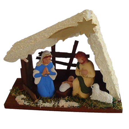 SMALL NATIVITY SCENE SNOWED