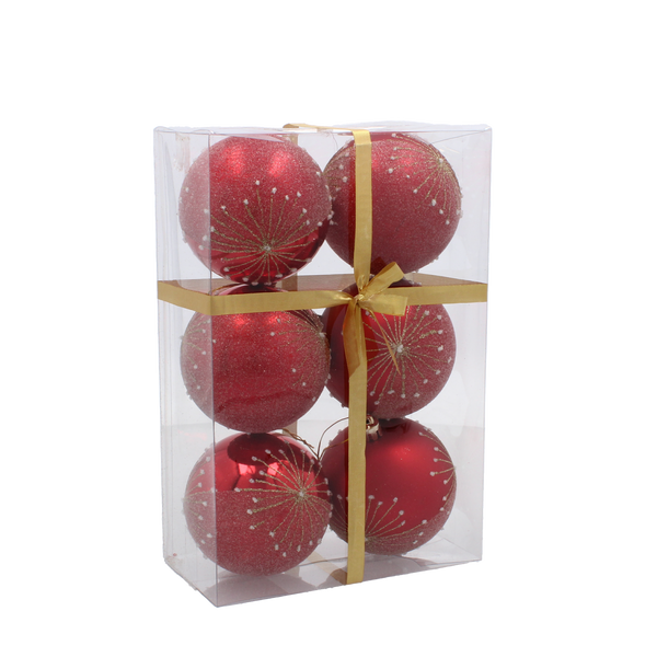Set de 6 globuri roșii de Crăciun 8 cm mix modele *5836