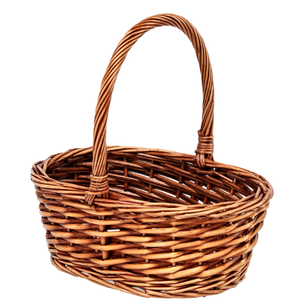 RŮŽOVÝ RATANOVÝ KOŠ 25 x 18 x 10/24 CM S RUKOJETÍ - HNĚDÝ *5129