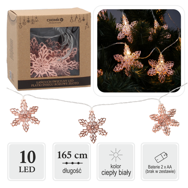 LANȚ DE LUMINĂ LED FULGI DE ZĂPADĂ 10 L AUR ROSU CALD ALB *1013
