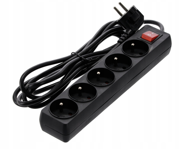 PRODLOUŽOVACÍ PŘÍBOJOVÁ ZÁSUVKA S VYPÍNAČEM 5 ZÁSUVEK 3 M ČERNÁ *8701
