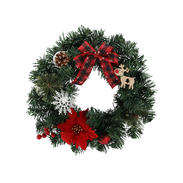 VÁNOČNÝ VENEC 30 CM ČERVENÝ S POINSETTIÁM *2545