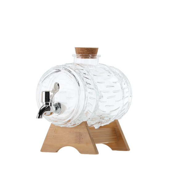 1L GLASS BRREL ON A WOODEN STAND