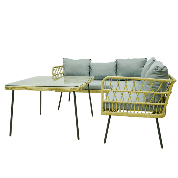 GARDEN FURNITURE SET (CORNER SOFA, COFFEE TABLE) - BROWN, CUSHIONS - GREY *3354