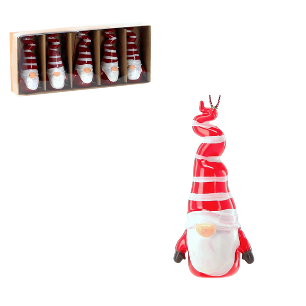 SET OF 5 CHRISTMAS TREE ORNAMENTS - GNOMES 10 CM pack=12 sets
