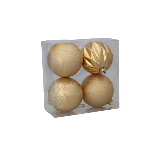 SET OF 4 BAUBLES 8 CM RED/GOLD/SILVER