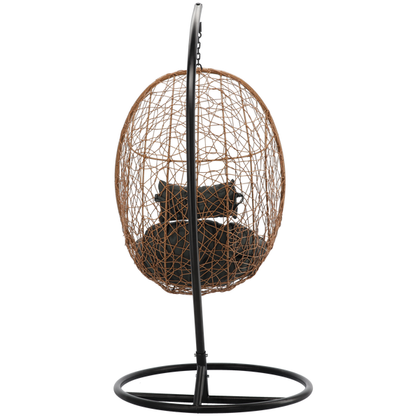 FOTEL WISZĄCY NATURALNY, PODUSZKA - CIEMNOSZARA, RAMA - CZARNA 115 X 90 X D67 CM