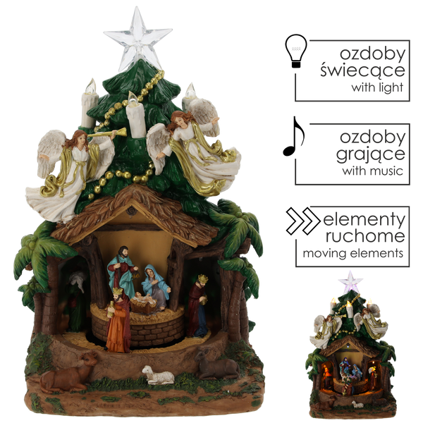 CHRISTMAS MUSIC BOX LED NATIVITY SCENE WITH TREE