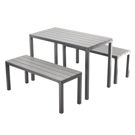 ZÁHRADNÝ NÁBYTOK SADA STOLU 110 x 58,5 x 75,5 CM + 2 LAJKY 110 x 39 x 45 CM ŠEDÁ *0841