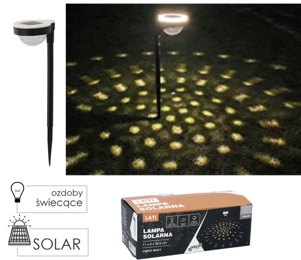 LAMPA SOLARNA 11 x 9 x 38,5 CM LATI LED CIEPŁY BIAŁY *3705
