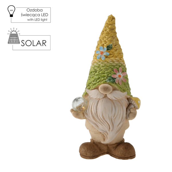 GARDEN FIGURINE – GNOME WITH WOVEN HAT 26 X 17 X 54 CM LED