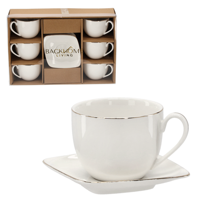SET OF 6 CUPS WITH SAUCER 250 ML WITH GOLDEN DECORATIVE STRIPE