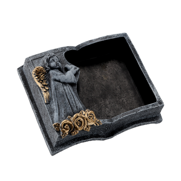 Vas funerar din ciment - Carte gri închis - aurie 23 X 19 X 7,5 CM *8936