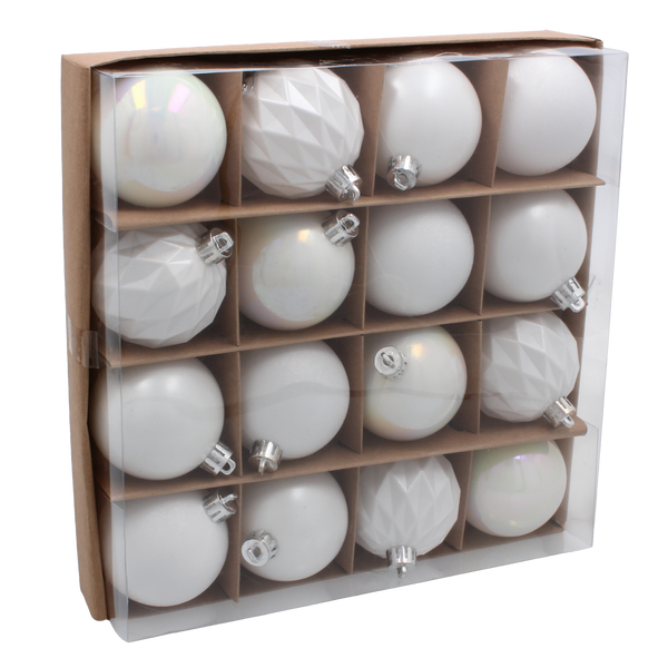 SET OF 16 BAUBLES 6 CM WHITE