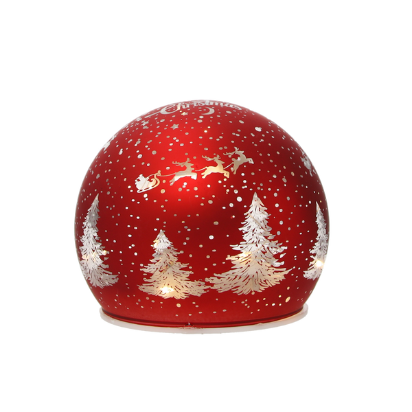 VIANOČNÁ OZDOBY - SKLENENÁ LED GUĽA ČERVENÁ 10 CM *1228