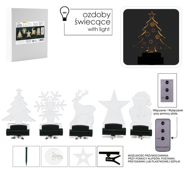 KPL. 5 LAMPEK MIX WZORÓW - RÓŻNE UCHWYTY Z PILOTEM 10,5 CM *9469