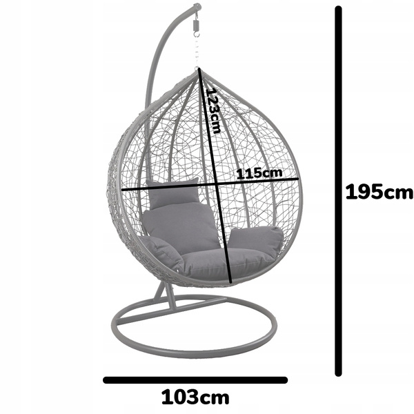HANGING CHAIR SIZE. XL GREY, CUSHION GREY, FRAME DARK GREY *0223