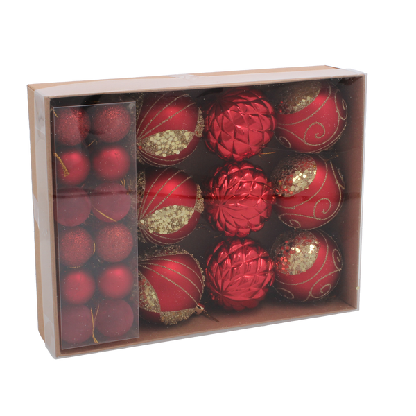 SET 33 BILE DE CRĂCIUN ROȘII, ARGINTII, AURII *9716