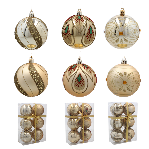 SET OF 6 CHRISTMAS BAUBLES GOLD 8 CM
