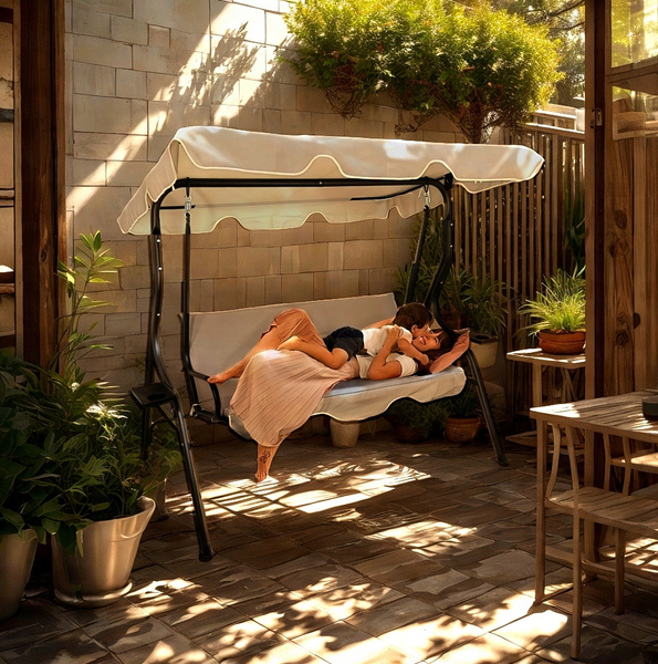 ZAHRADNÍ HOUPAČKA 170 x 110 x 153 cm ŠEDÁ BEZ PODPĚRY S DRŽÁKY NA HRNEK *5422