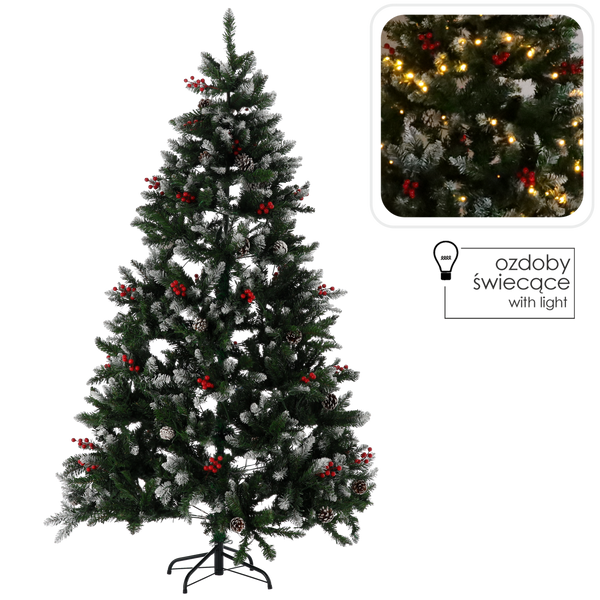 UMELÝ STROMČEK 180 CM - ZKMIEŠANÝ S JARZEBINOU, ŠIŠKAMI, LED *9056