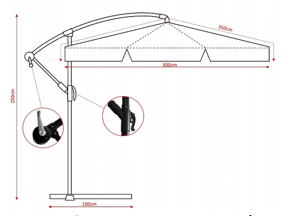 PARASOL OGRODOWY 3 M ZIELONY "BANANA" Z POKROWCEM *2859