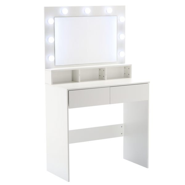 TOALETKA KOSMETYCZNA BIAŁA Z LUSTREM LED Z PRZEGRODAMI *2299