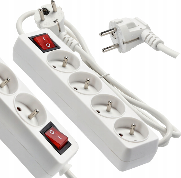 EXTENSION CORD POWER STRIP WITH SWITCH 4 SOCKETS 5 M WHITE