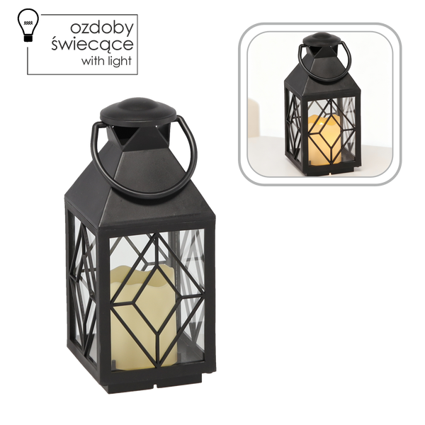 ŚWIĄTECZNY LAMPION 11 x 11 x 26,5 CM Z WKŁADEM LED CZARNY *2522