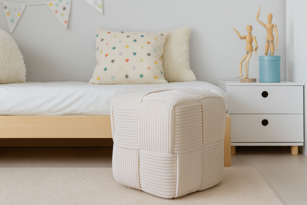 PUFA KOSTKA PLETENÁ 40 X 40 X 40 CM BÍLÁ *3852