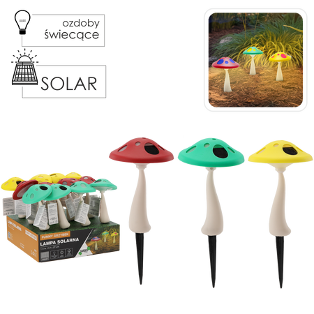 LAMPA SOLARNA FUNNY GRZYBEK 11,5 x 11,5 x 27 CM MIX KOLORÓW disp=12szt *6070