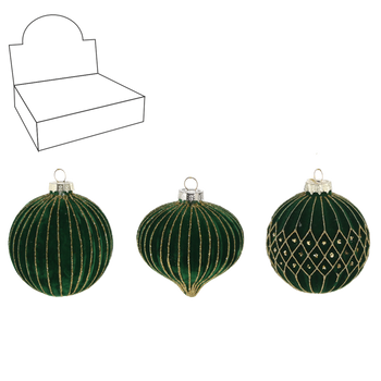 GLASS BAUBLE - GREEN MIX DESIGNS 8 CM