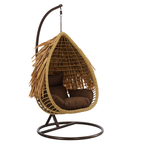 Scaun suspendat AZTEC - natural, perna maro, ramă maro *0077