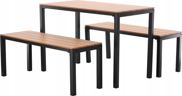 SADA ZAHRADNÍHO NÁBYTKU STŮL 110 x 58,5 x 75,5 CM + 2 LAVICE 110 x 39 x 45 CM HNĚDÁ *0858