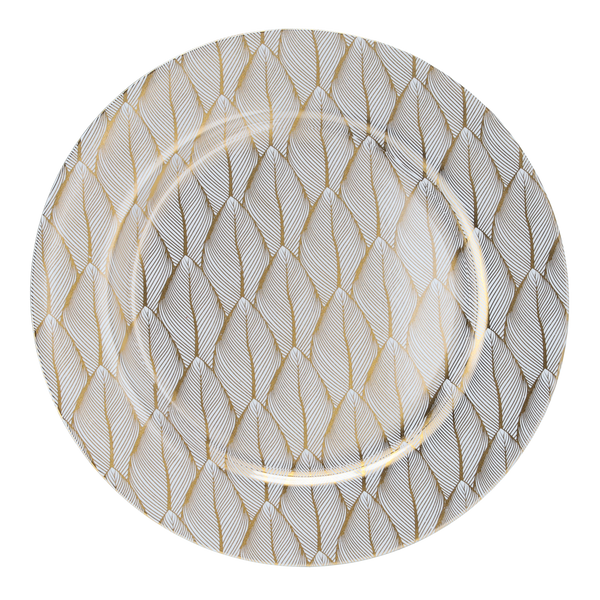 PLATOU ROTUNDE 33 x 33 x 1,5 CM CU FRUNZE ALBE-URIU bal=6 buc *7779